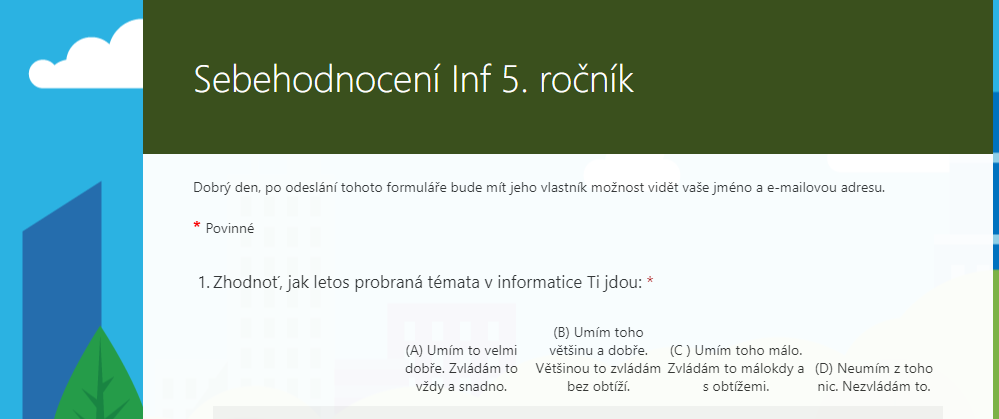 Formulář sebehodnocení inf 5. ročník